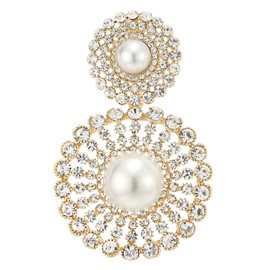 Wedding Rhinestone Synthetic Pearl Cluster Large Circle Flowers Long Drop Statement Earrings Elegant(CA)