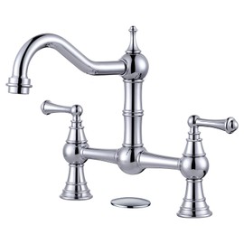 WOWOW Chrome 2 Handle Bridge Kitchen Faucet, 8 inch Centerset, Solid Brass Construction, Antique Brass Finish, Easy Installation, 90-Day Limited Return