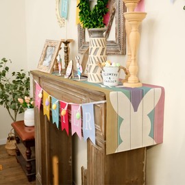 ARKENY Happy Easter Table Runner 13x90 Inches, Bunny Rabbit Colorful Spring Holiday Farmhouse Stripe Burlap Indoor Table Decorations for Home AT571-90