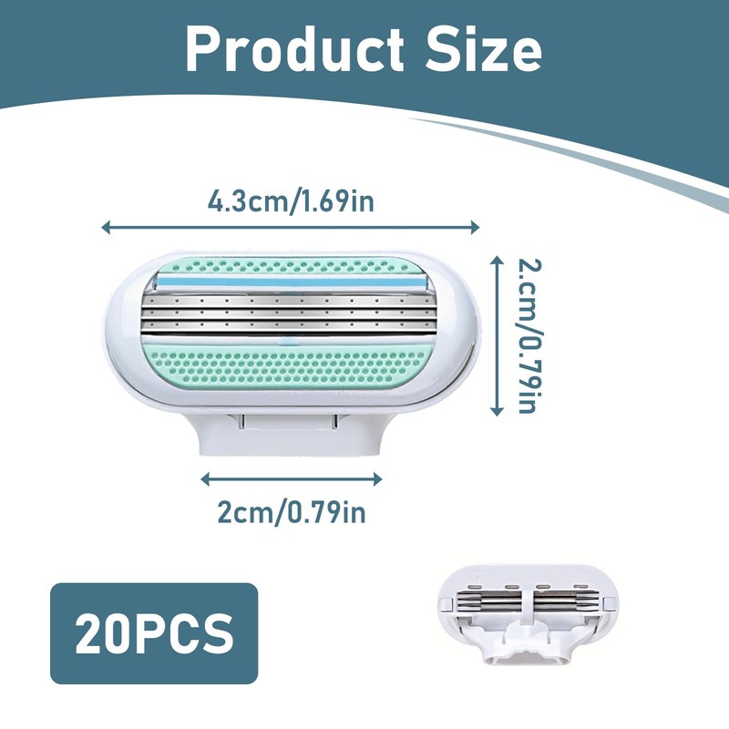 20 Refill Blades for Women, 3 Blades with Lubricating Strips,