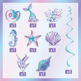 Shirene Mermaid Birthday Decoration,8 Pcs Mermaid Hanging Spiral Garland Girls Party Decoration Shell Starfish Algae Seahorse Ocean Theme Party Accessories for Children's Birthday