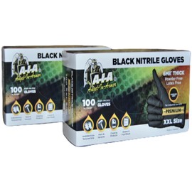 A-I-A Angel-In-Armor 6 Mil Black Nitrile Gloves, Box of 200, Latex Free, Chemical Resistant, Heavy Duty, Raised Diamond Grip (XL)