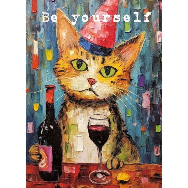 PIXILUV DE-MOTIVATION Greeting card ~ Cute Cat Celebrating Birthday With
