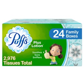 Puffs Plus Lotion Facial Tissues, 24 Family Boxes, 124 Tissues Per Box (2976 Tissues Total),6 Count (Pack of 4)