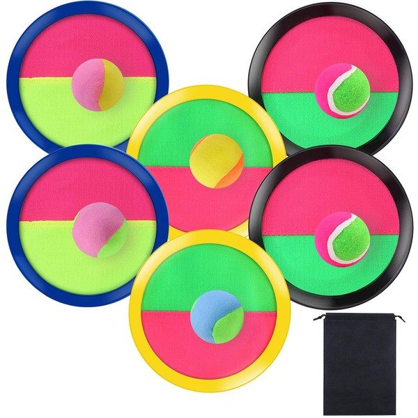 Aneco Toss and Catch Balls Game Paddle Catch Ball Set Sport Game with Storage Bag, 6 Paddles(3 Colors) and 6 Balls(Hard Ball and Soft Ball)
