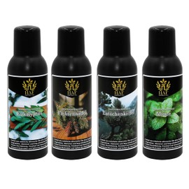 HAF® Saunaaufguss Konzentrat Set Waldfrische | 4 x 100 ml Saunaduft mit Eukalyptus, Fichtennadel, Latschenkiefer, Minze | Saunaöl aus 100% natürlichen ätherischen Ölen