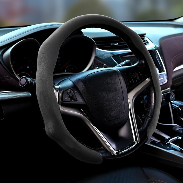 Steering Wheel Cover, Suede, Breathable, Anti-Slip, Odorless, Comfortable Grip -