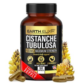 Earth Elixir Cistanche Tubulosa 400 mg (180 Capsules) 3 Months Supply – Made in USA - 3rd Party Tested - Cistanche Supplement - Zero Fillers - Max Purity - Nootropics - 100% Pure Cistanche Herb