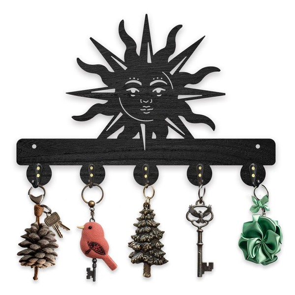 MAYJOYDIY Wooden Sun Key Hooks Wall Mounted 11.8×7.8 inch Rustic