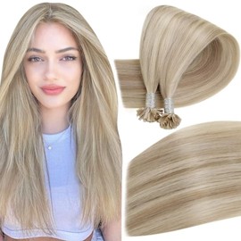 Easyouth #18P613 Real Hair Extensions, Bondings, Pre-Bonded U-Tip Extensions, Ash Blonde and Yellow Blonde Mix, 35 cm, 50 g, 50 Pieces