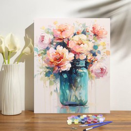 Flowers in Bottle Paint by Numbers Kit for Adults Beginner Flower Oil Painting Kit Adult Paint by Number Kits on Canvas DIY Painting for Beginners Art by Numbers for Gifts Home Wall Decor 16x20 Inch