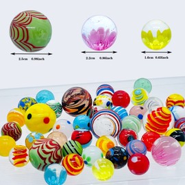 Miutrue 43 Unique Handmade Marbles Large Glass Big Marbles Assorted Sizes for Kids Ages 4-8-12 Collector Colored Play Marbles Glow in The Dark Marbles(43pcs)