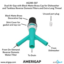 Dual Air Gap with Black Matte Brass Cap for Dishwasher and Tankless Reverse Osmosis Filter and Extra Long Thread (AG200-507, AG200-X07, AMERIGAP)