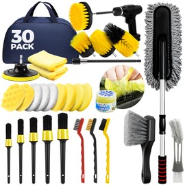 ALFLOD 30Pcs Car Detailing Kit, Car Detailing Brush Set, Car Wash Cleaning Kit, Car Dusters Extendable Handle Cleaning Exterior, Car Cleaning Gel, Car Cleaning Tools Kit for Interior, Exterior, Wheels
