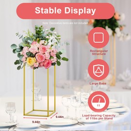 10 Pcs Gold Vase Metal Column Stand - Geometric Centerpiece Vase for Tables, 23.6in Floor Vases Decorative Tall Flower Rack for Home Event Party Wedding Decorations for Reception (Gold 10pcs)