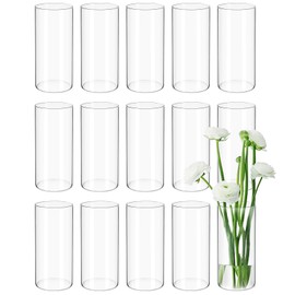 15Pack Glass Cylinder Vases for Centerpieces 8 Inch Tall Clear Flower Vases, Glass Hurricane Candle Holder Wedding Decorations, Modern Floating Candle Vase for Party Home Decor(3.35 x 8 Inch)