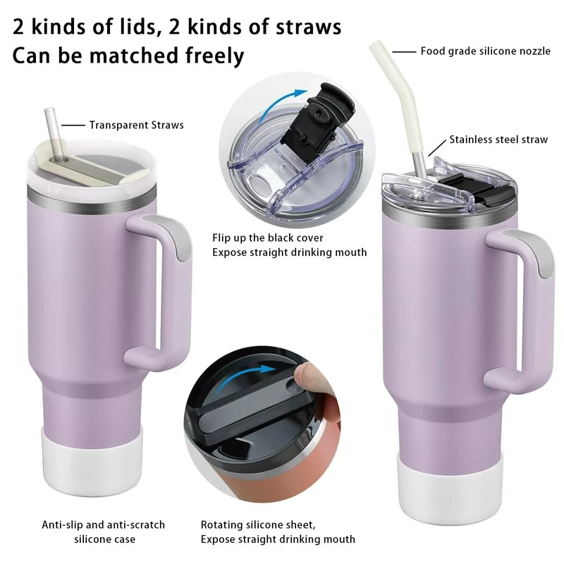 TEAMVV 40oz Stainless Steel Tumbler with Straw & Lid –