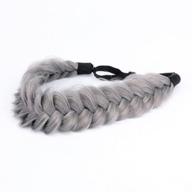 Bobiya Messy Wide 2 Strands Synthetic Hair Braided Headband Classic Chunky Braided Braids Elastic Stretch Hairpiece Women Girls (Steel Grey)