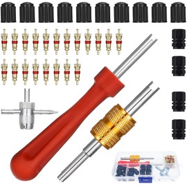 UGBO Valve Key Valve Extractor Tyre Valve Remover Valve Insert Car Valve with Double and Single Head Valve Core 1 x 4-Way Valve Tool + 20 x Valve Turner + 14 x Tyre Valve Caps