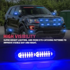 BooYu Blue LED Surface Mount Emergency Strobe Flashing Lights for Firefighter/Police Trucks/Vehicles/Car, Ultra Slim Sync Feature Hazard Warning Beacon Grille Light Bar (8 Pcs)