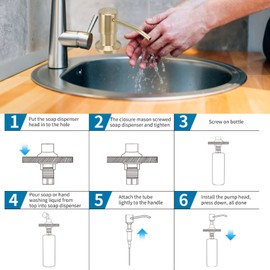 Gaeirt Sink Soap Dispenser, Easy to Install, Durable, 360° Rotating Soap Dispenser 300 ml for Kitchen (Gold)