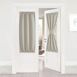 NICETOWN 50 inches Long Curtains with Tieback for Living Room Window, Thermal Insaulted Door Shade for Kitchen Front Back Glass Classroom, 1 Panel Door Blind, 25 inches Wide, Natural