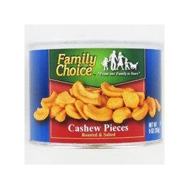 Family Choice 808 Cashew Pieces, 9 oz Resealable Can, Salted