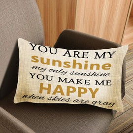 Nicokee Throw Pillow Cover You are My Sunshine You Make Me Happy Decorative Pillow Case Home Decor 20x12 Inches Pillowcase