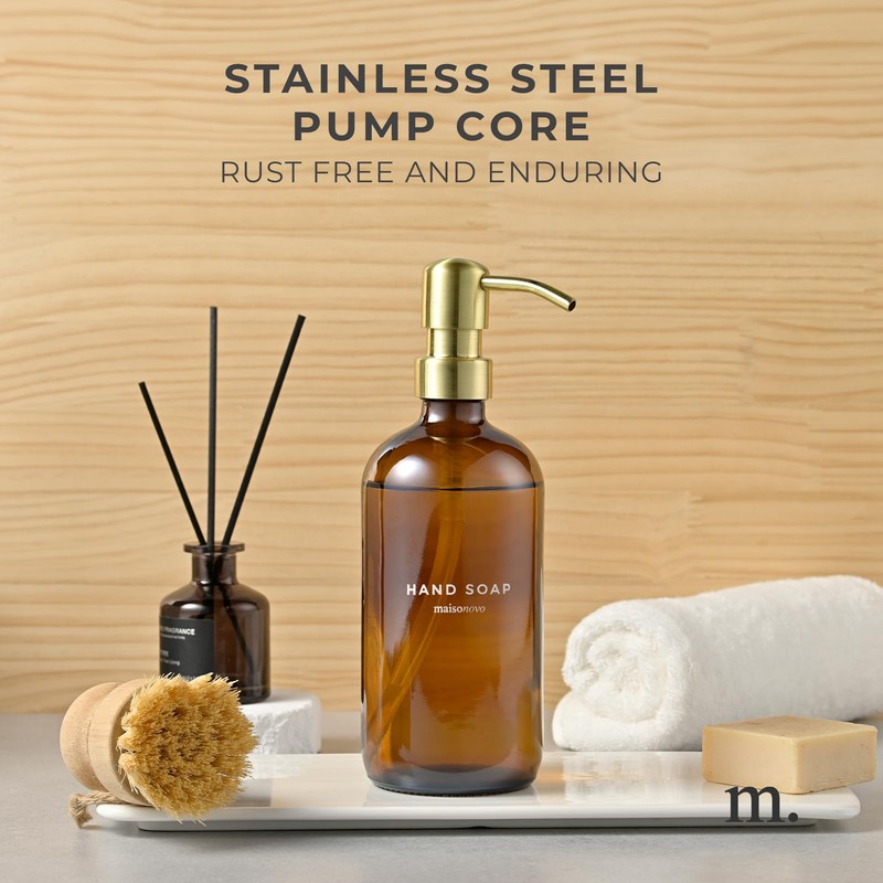MaisoNovo Soap Dispenser 1-Piece Set | 16.9oz Amber Bottles with