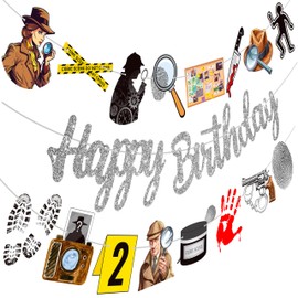 Detective Birthday Party Decoration Silver Happy Birthday Banners Detective Spy Theme Banners for Top Secret Detective Birthday Party Decorations Mystery Theme Party Baby Shower Supplies