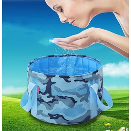 Apanphy® 15 Litre Outdoor Folding Bowl Bucket, Foldable Camping Washing Bowl Made of Durable Oxford Fabric, Space-Saving and Lightweight, Camouflage Blue