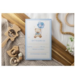 PRINTSERVIS Christening Invitations - Pack of 20 - Single Name & Date - Printed on Card - 300gsm - 95mm x 150mm (Blue Bear)