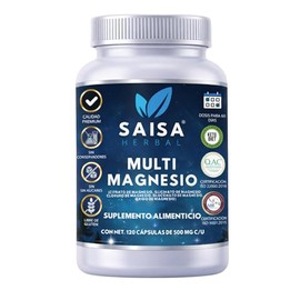 Magnesio Complejo 5 en 1 | Citrato, Glicinato, Cloruro, Gluconato y Óxido de Magnesio | 120 Cápsulas | Saisa Herbal | Suplemento Alimenticio Premium |