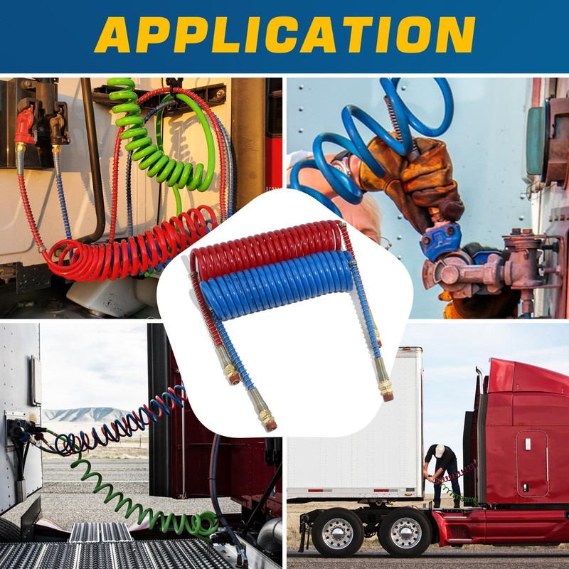 GREPSPUD 15Ft Coiled Air Brake Hoses Assembly for Semi Truck,