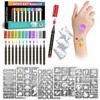 Temporary Tattoo Markers, 12 Metallic Markers and 150 Tattoo Stencil