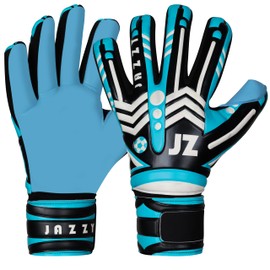 Jazzy Sports Professional Soccer Goalie Gloves for Youth Adult,Goalkeeper Gloves with Removable Finger Protect,Breathable,Strong Grip,6MM Latex Palm,Double Wrist Support (Cyan, 10)