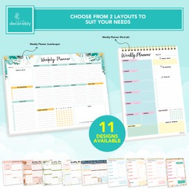 Decorably Weekly Planner Pad Landscape - 52 Easy Tear-Off Weekly Planner Notepad, 11x8.5in Spring-Bound Weekly Planner Sheets, Weekly Notepad Planner, Weekly Desktop Planner, Weekly To Do List Notepad