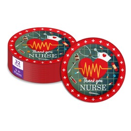 Birthday Galore Thank You Nurses We Appreciate You Week - 32 Piece Disposable Party Supplies - Nursing RN Medical Appreciation Day Round Party Plates - Large 9" Paper Plates In Bulk