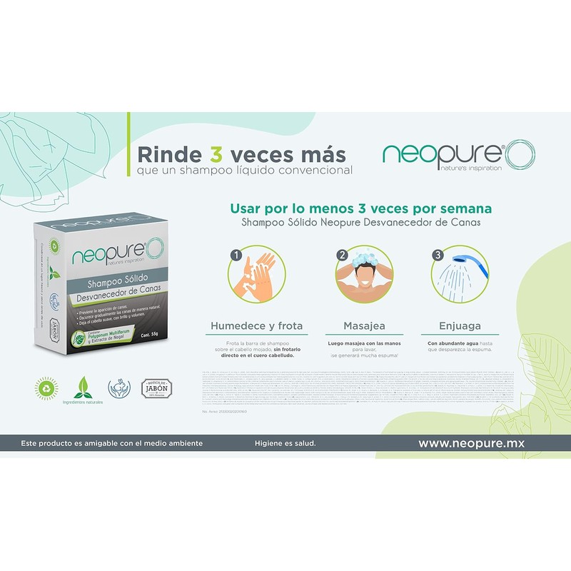 Neopure Shampoo Sólido desvanecedor de canas con Menta (Barra 55