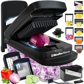 Mueller Pro-Series 10 en 1, Cortador de Verduras de 8 Cuchillas, Rebanadora Mandolina, Picadora de Cebolla, Cortador, Picador, Picador de Verduras con