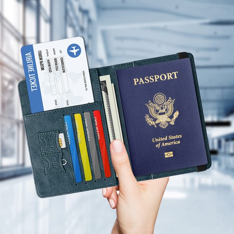 Czyan Passport Holder, Faux Leather Protective Cover with RFID Blocking