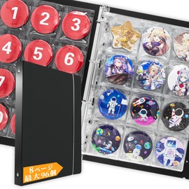 Large Capacity, 2.2 inches (57 mm), Can Badge Storage, Transparent, Can Batch Cover, A4 Size, 96 Pockets, File Refills, Black