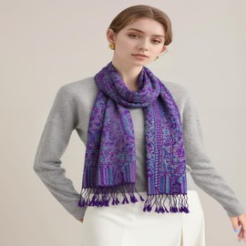 AUSEKALY Pashmina Feel Shawls Wraps for Women Rave Scarf Soft Silky Reversible Men Scarves Purple Blue