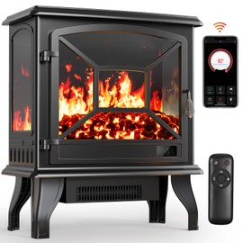 Silonn Electric Fireplace Heater, Quick Heating Portable Fireplace with App & Remote,24″ Electric Corner Fireplace Low Noise with 5 Brightness Levels,Temp Control & Timer for Living Room,Bedroom,Black