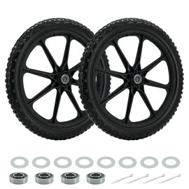 20” Flat Free Wheelbarrow Wheels and Tires, with 2.45” Centered Hub, 5/8” Extra 3/4”Bearing, Compatible with Rubbermaid Wheelbarrow wheels, Garden Carts (2 pcs) (black)