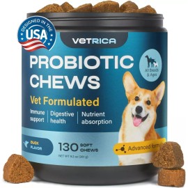 Vetrica Probiotic Chews - Duck Flavor - 130 soft chews - expires 01/2026