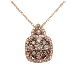 Avya Creation 2.00 Ct Round Shape Brown & White Diamond Cluster Women's Pendant With 18" Chain in 14K Rose Gold Plating 925 Silver