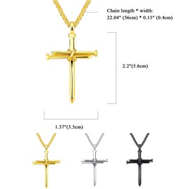 Cupimatch Men's Necklace Stainless Steel Cross Jesus Prayer Christ Pendant Polished Men's Necklace 22.04 Inches (56 cm), Gold Silver Black, Stainless Steel