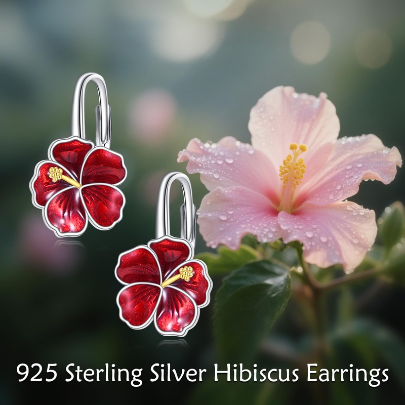 URONE Hibiscus Earrings For Women 925 Sterling Silver Hawaiian Earrings