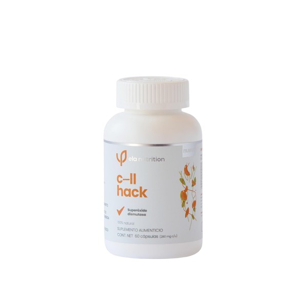 ela nutrition - ela Collagen - c-ll hack, Suplemento alimenticio a base de superóxido dismutasa, 16.8 gramos (60 cápsulas de 280 mg c/u)